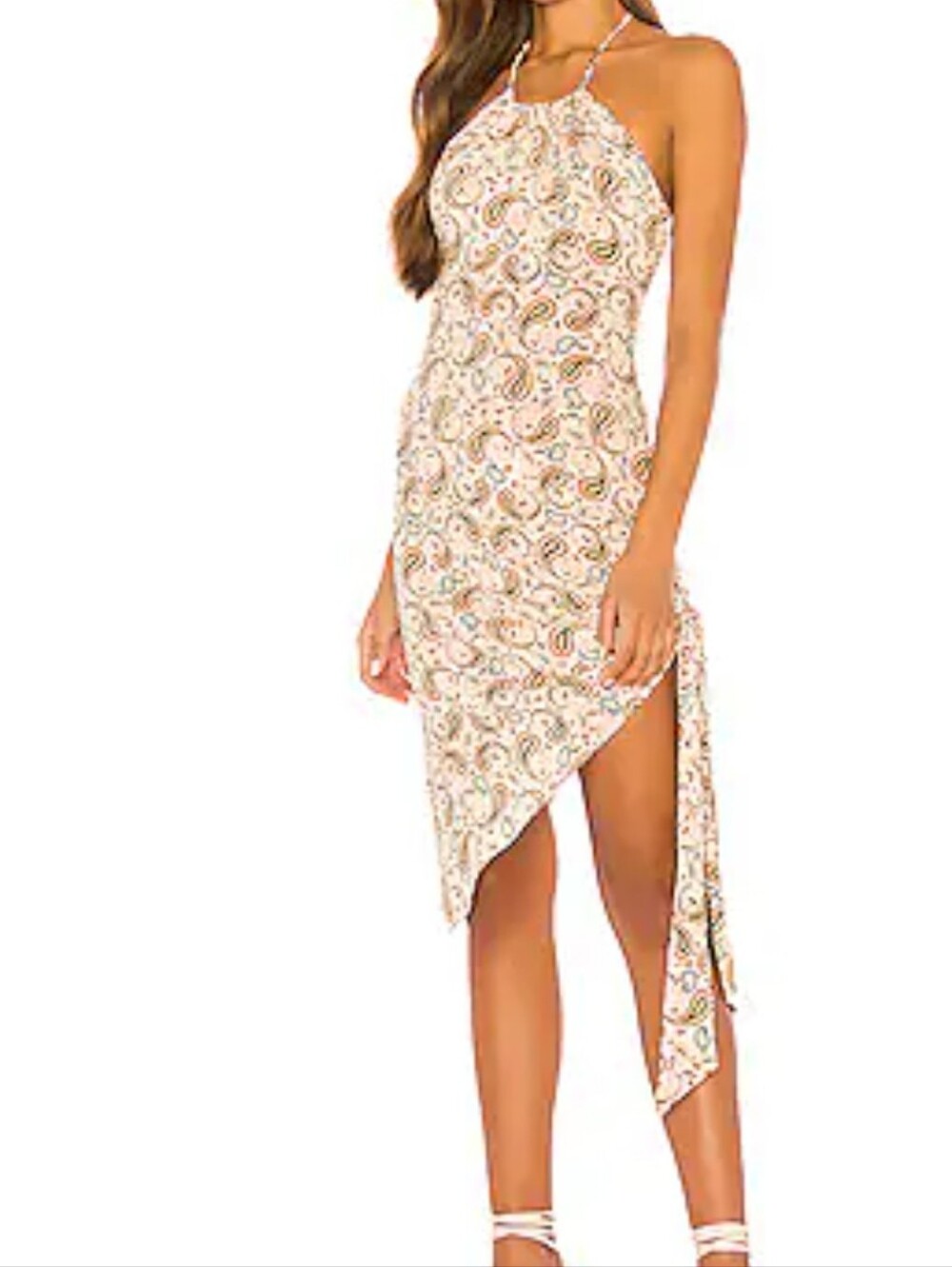 Revolve Tularosa The Jade Paisley Bandana Print Tie-Hem Dress Cream & Brown Sz M